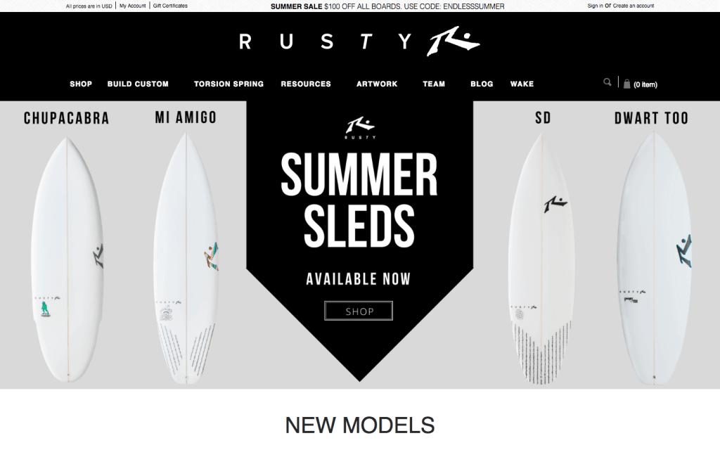Great Example of eCommerce shop design that make money - Rusty Surf