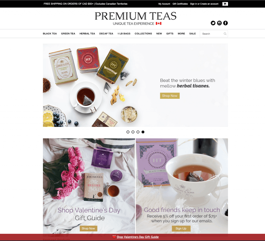 Great Example of eCommerce shop design that make money - Premium Teas