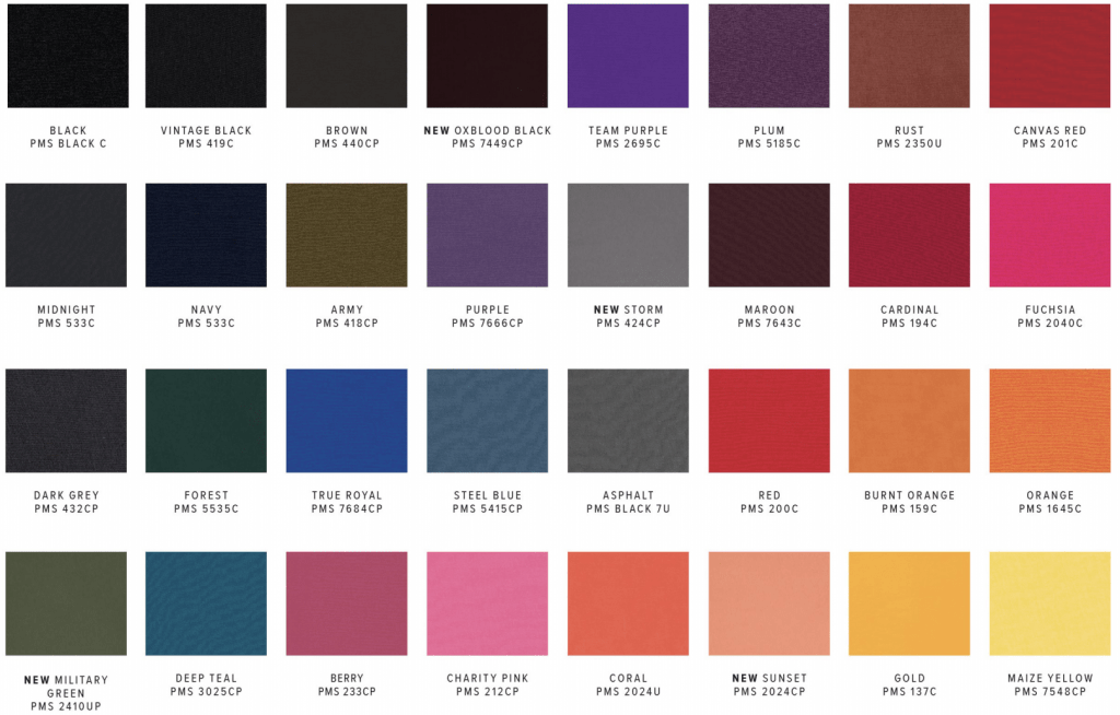 Bella Canvas 3001 Color Chart