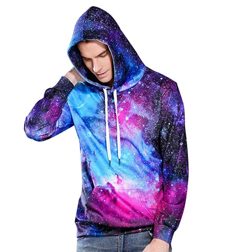 Galaxy Print Pocket Front Hoodie