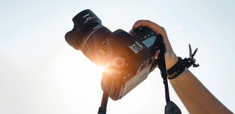 A picture of a photo studio set with bright lights.