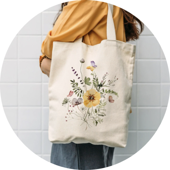 Flower bouquet design natural tote bag reusable shopping bag environmental