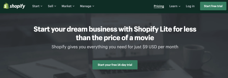 A screenshot of Shopify's free trial banner.