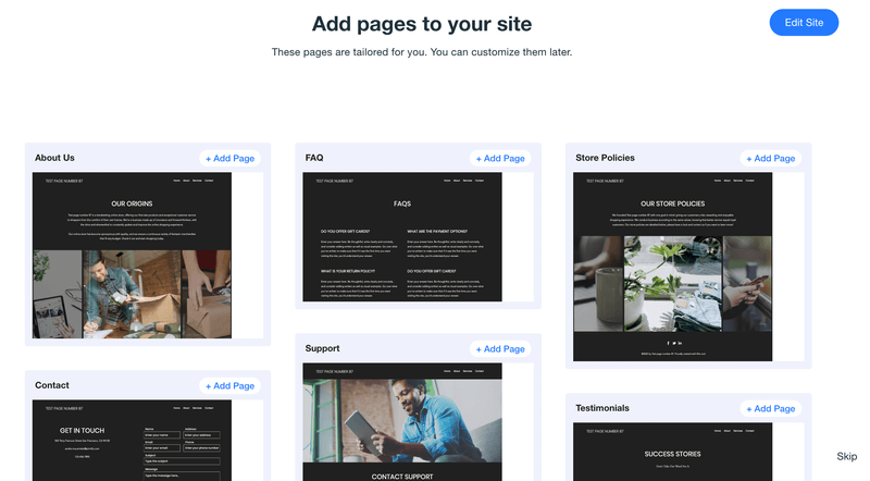 Adding pages to a site with Wix ADI