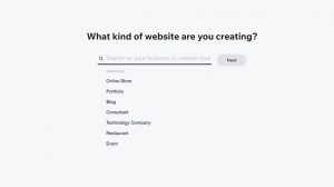 One of Wix's onboarding screens prompts you to choose a website type. Examples include an online store, blog, and event.