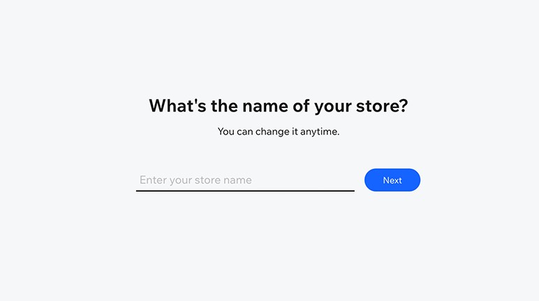 Another Wix onboarding screen that asks for the name of your store. You can change it anytime.