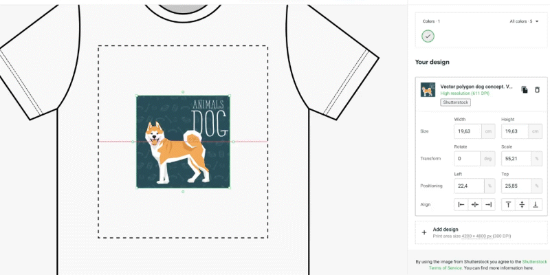 A GIF shows how the new guidelines snap a Shiba-dog design in the center or along the edges of the print area.