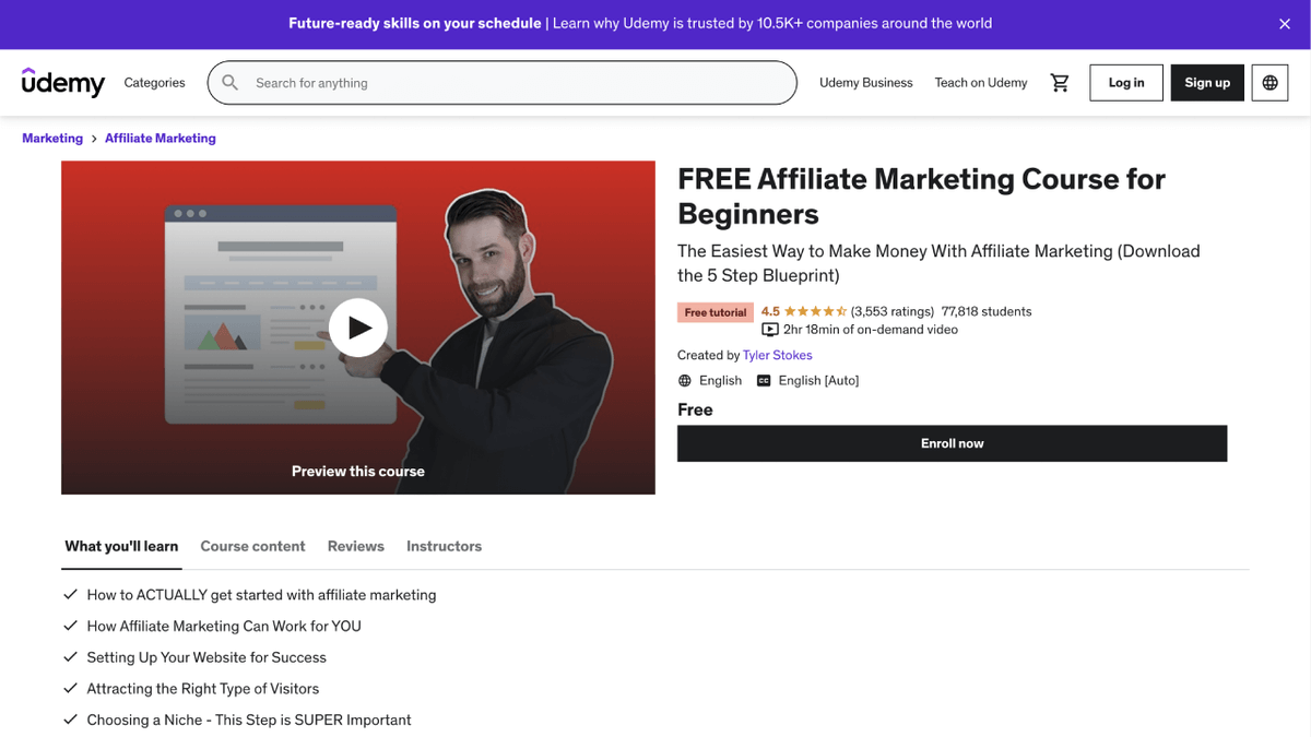 Udemy - Free Affiliate Marketing Course for Beginners