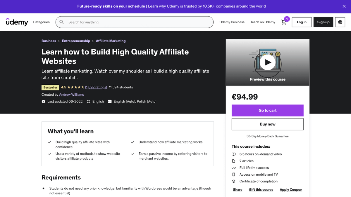Udemy - Learn How to Build High-Quality Affiliate Websites