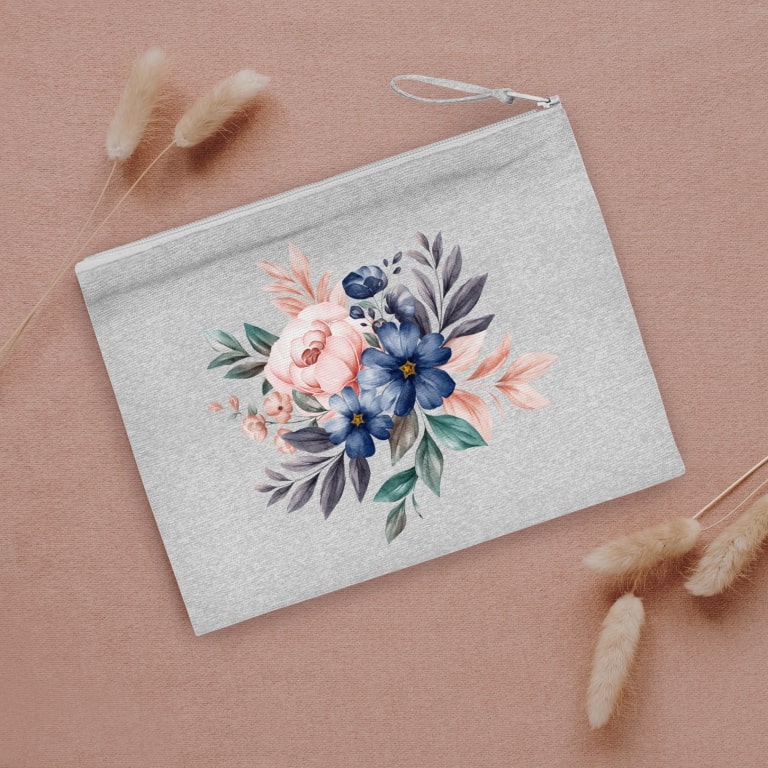 Hand Embroidery Kit Floral Pencil Case, Zip Pencil Pouch