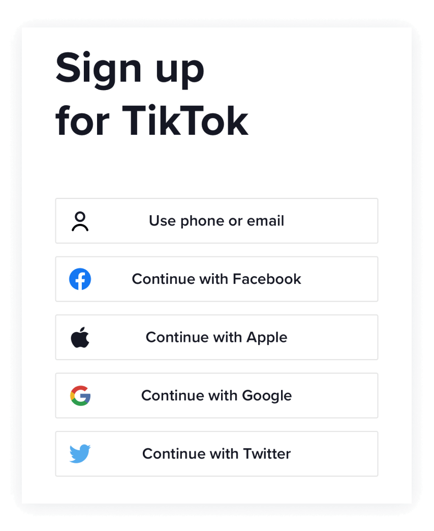 A screenshot of the TikTok sign-up screen.