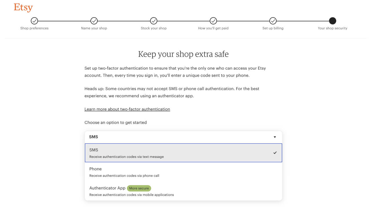 How to Start an Etsy Shop - Authentication