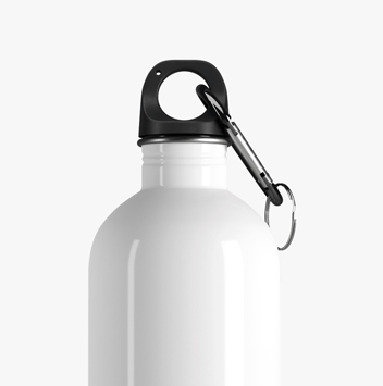 Custom water bottle with a carrying loop.