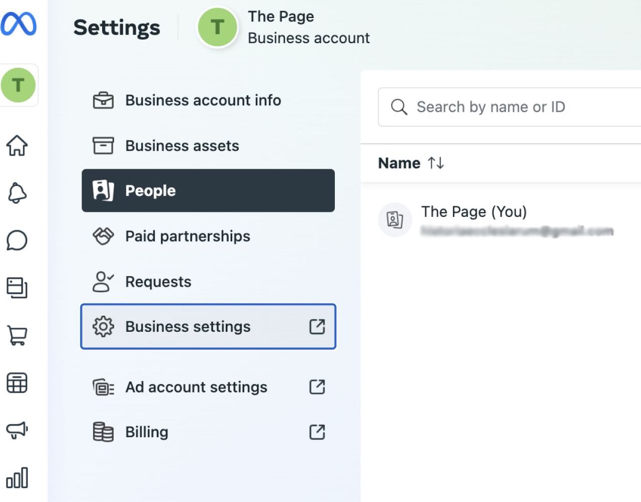 Once you open the Settings page, choose Business settings.
