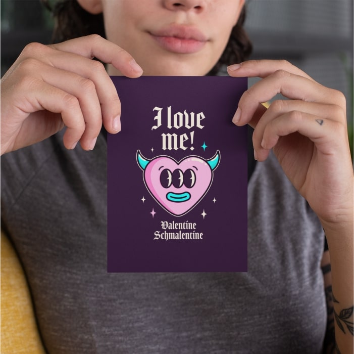 A Woman Holding a Custom I Love Me Valentine’s Day Card