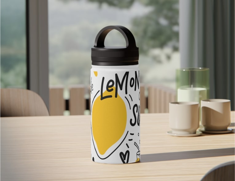 A water bottle with a custom design