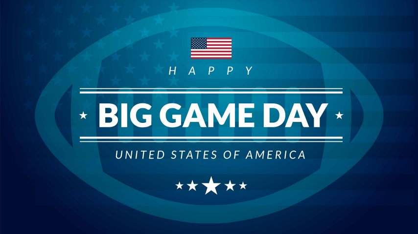 Patriotic poster image with the text "Happy Big Game Day, USA."