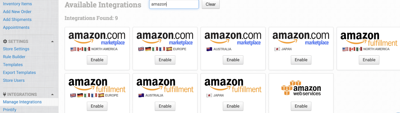 A screenshot of Order Desk Amazon integrations