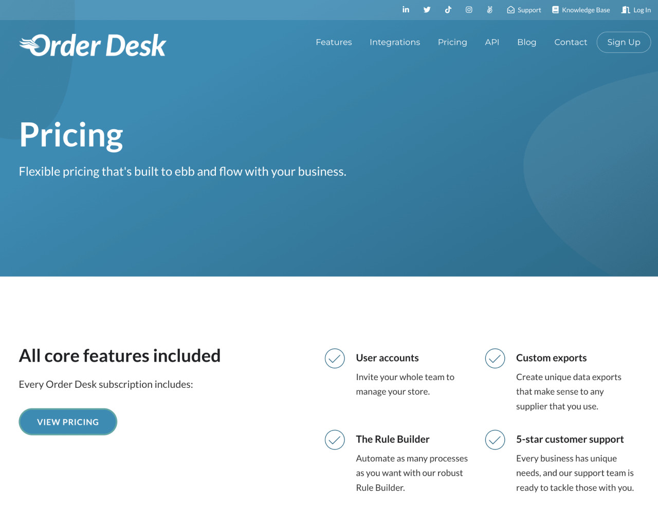 A screenshot of the Order Desk pricing page