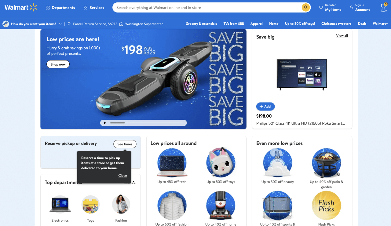 A screenshot of the Walmart homepage