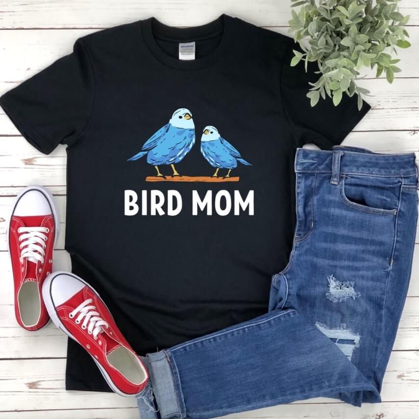 Customized Mother's Day t-shirt for a bird mom, personalized with birds.