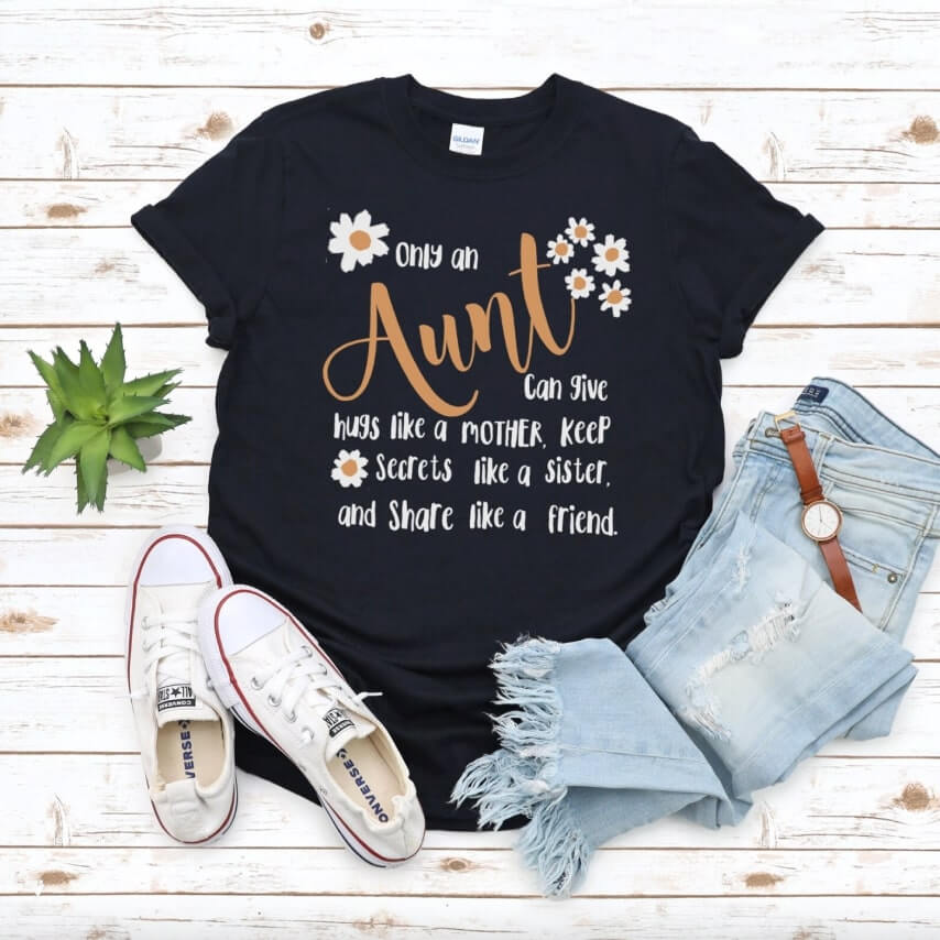 A display of an outfit with a Mother's Day t-shirt for an aunt.