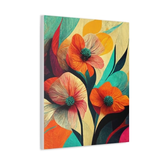 Vertical canvas with artwork depicting yellow, orange, and teal flower arrangement.