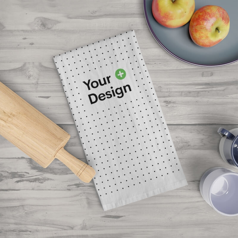 Tea towel with a “Your Design Here” sign.