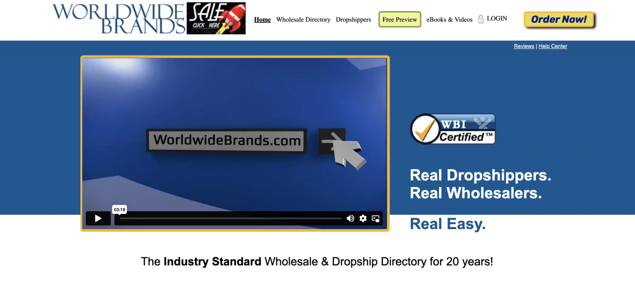 A screenshot of the Worldwide Brands homepage header.