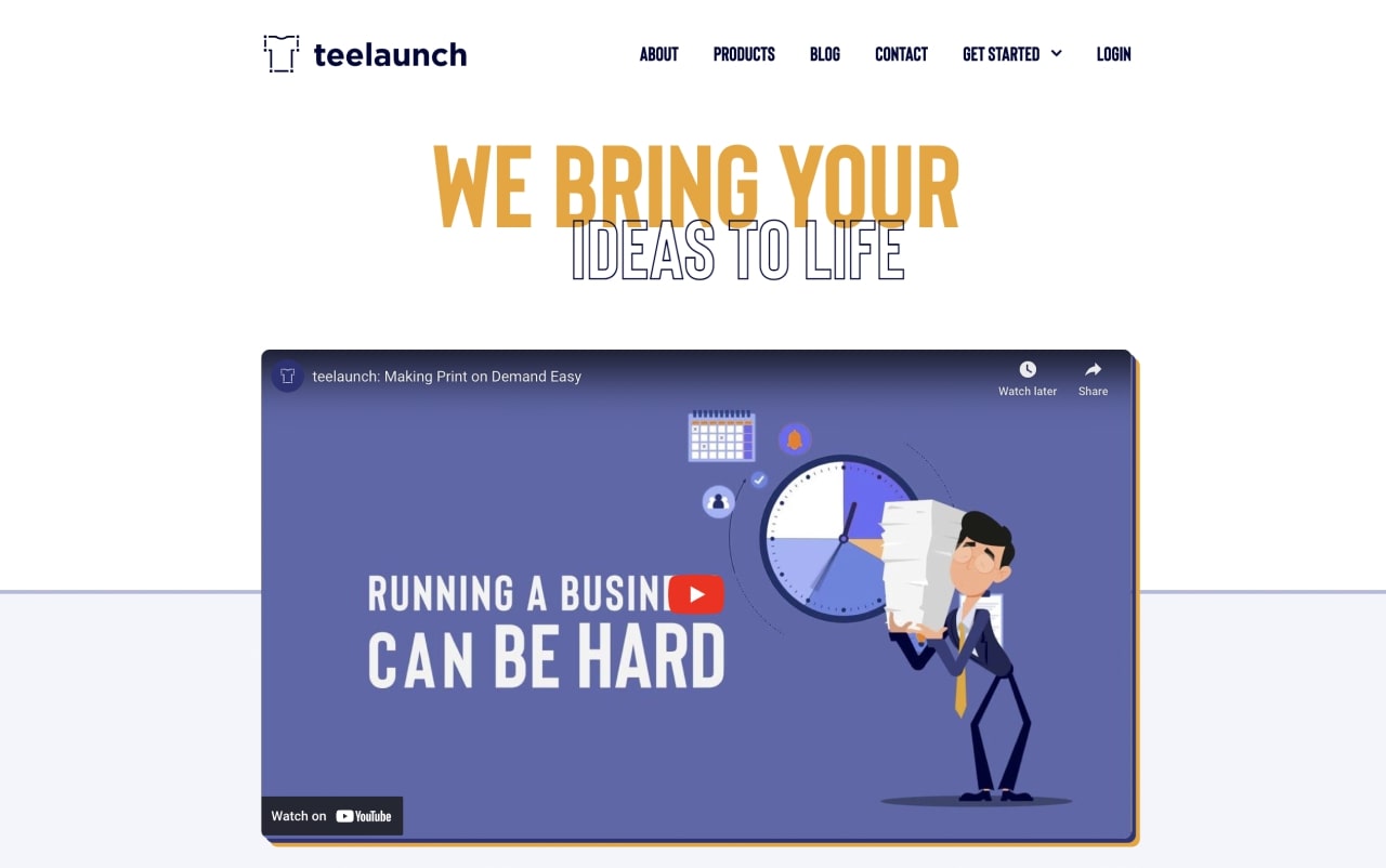 A screenshot of the Teelaunch homepage header.