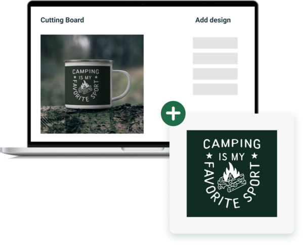 White personalized enamel mug with a print of white text on a forest green background saying “Camping is my favorite sport.”