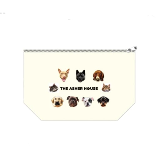 “The Asher House” brand pouch with a pattern of cat and dog pictures.