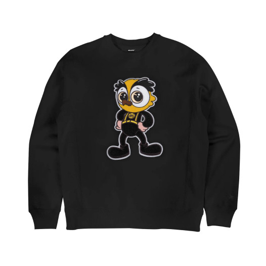 A black hoodie with a cartoon owl mascot character design printed on the front.