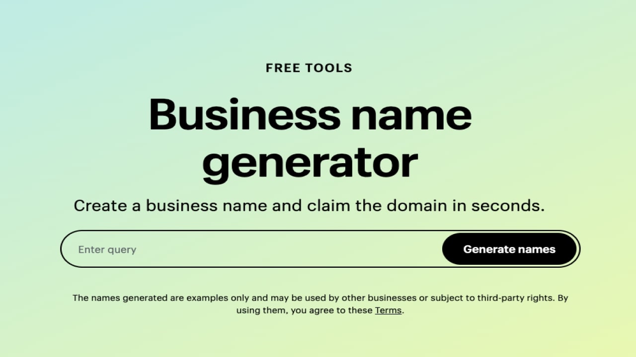 Shopify's business name generator page.