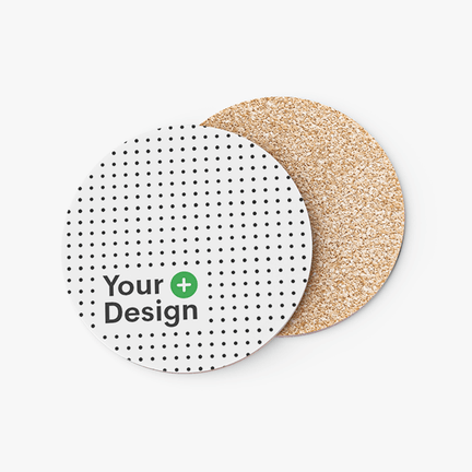 Blank round coaster with the “Add your design” sign.