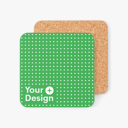 Blank square coaster with the “Add your design” sign.