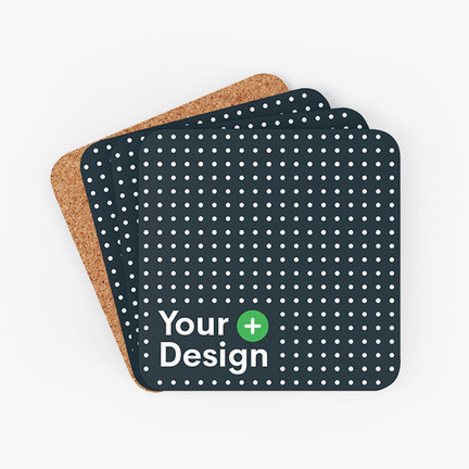 A set of blank square coasters with the “Add your design” sign.