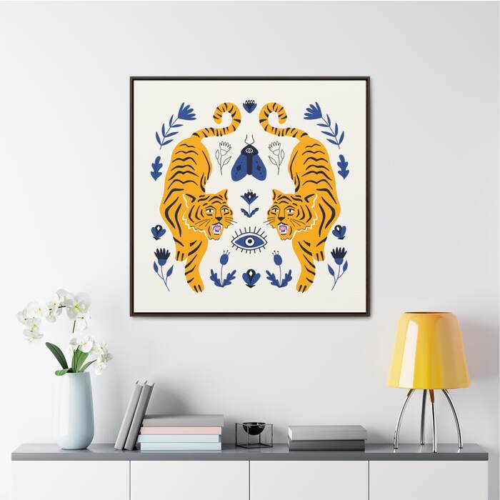 An image of a custom canvas with tiger illustrations.