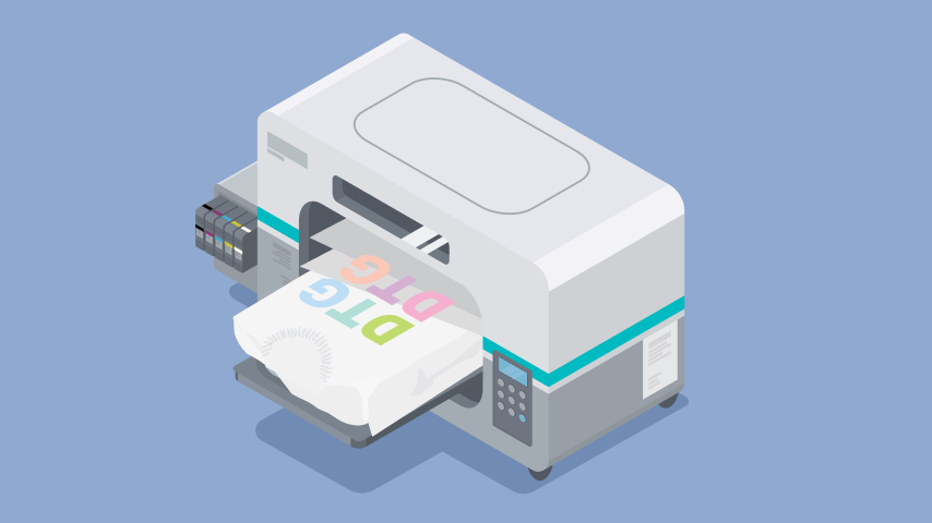 Cartoon image of a direct-to-garment printer.