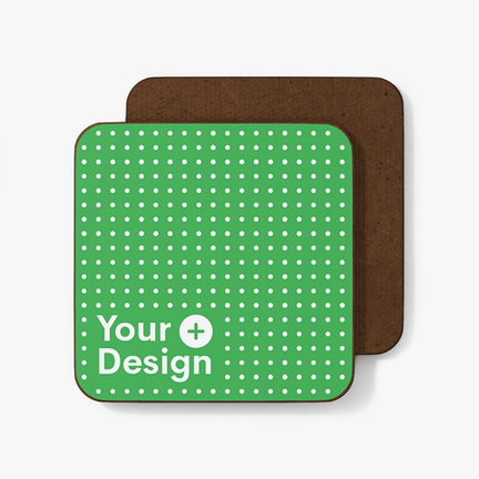 Blank square coaster with the “Add your design” sign.