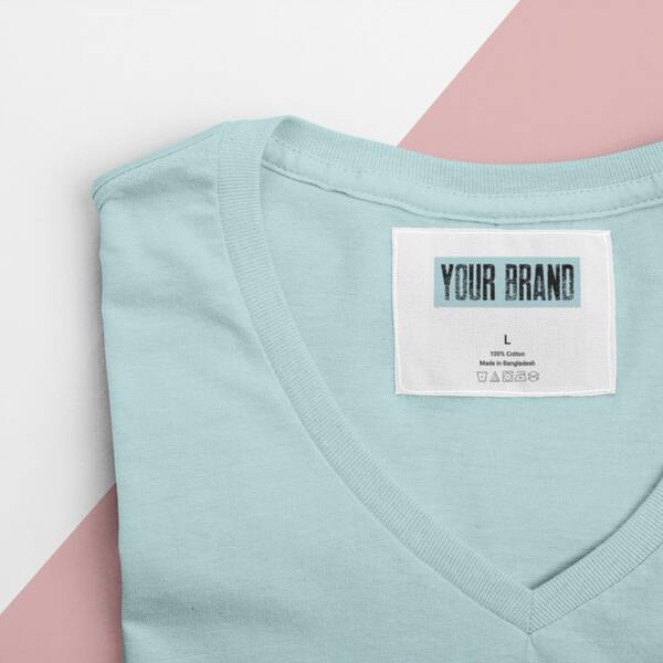 Teal shirt with a “Your Brand” logo placeholder on the inner neck label.