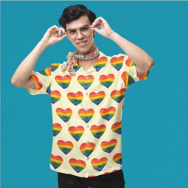  Men's Gay Pride Rainbow Plaid Shirt Hawaiian Sets