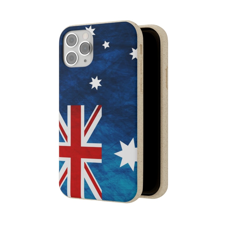 Biodegradable phone case with an Australian flag design.