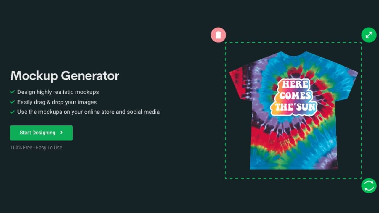 Printify's Mockup Generator benefit list – highly realistic mockups, easy to use, and the mockups can be used on online stores and social media.