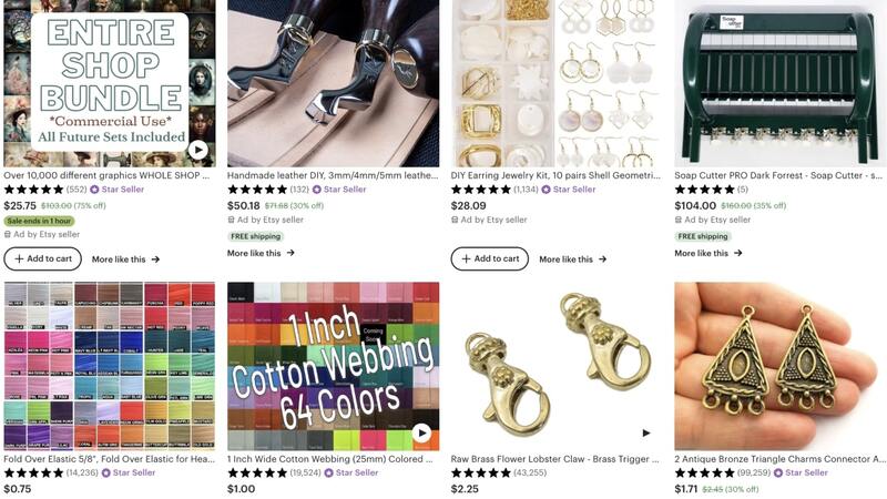 Etsy's top-rated craft supply listings – soap cutter, elastics, cotton webbing, brass lobster claws, and more.