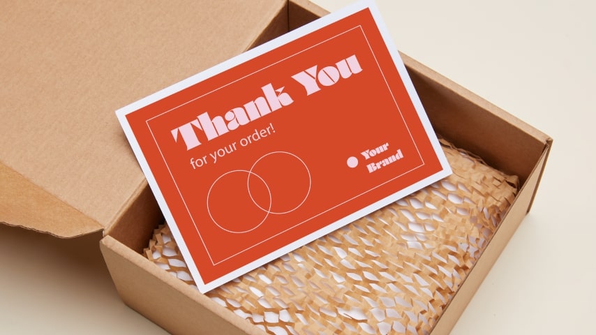 Packing insert with the text “Thank you for your order” and “Your Brand” placeholder.