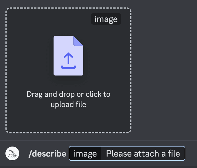 A screenshot of the image upload option in Midjourney.