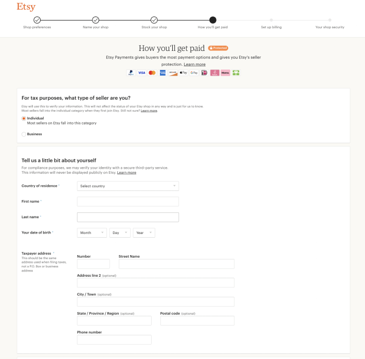 Etsy Payment options and Billing