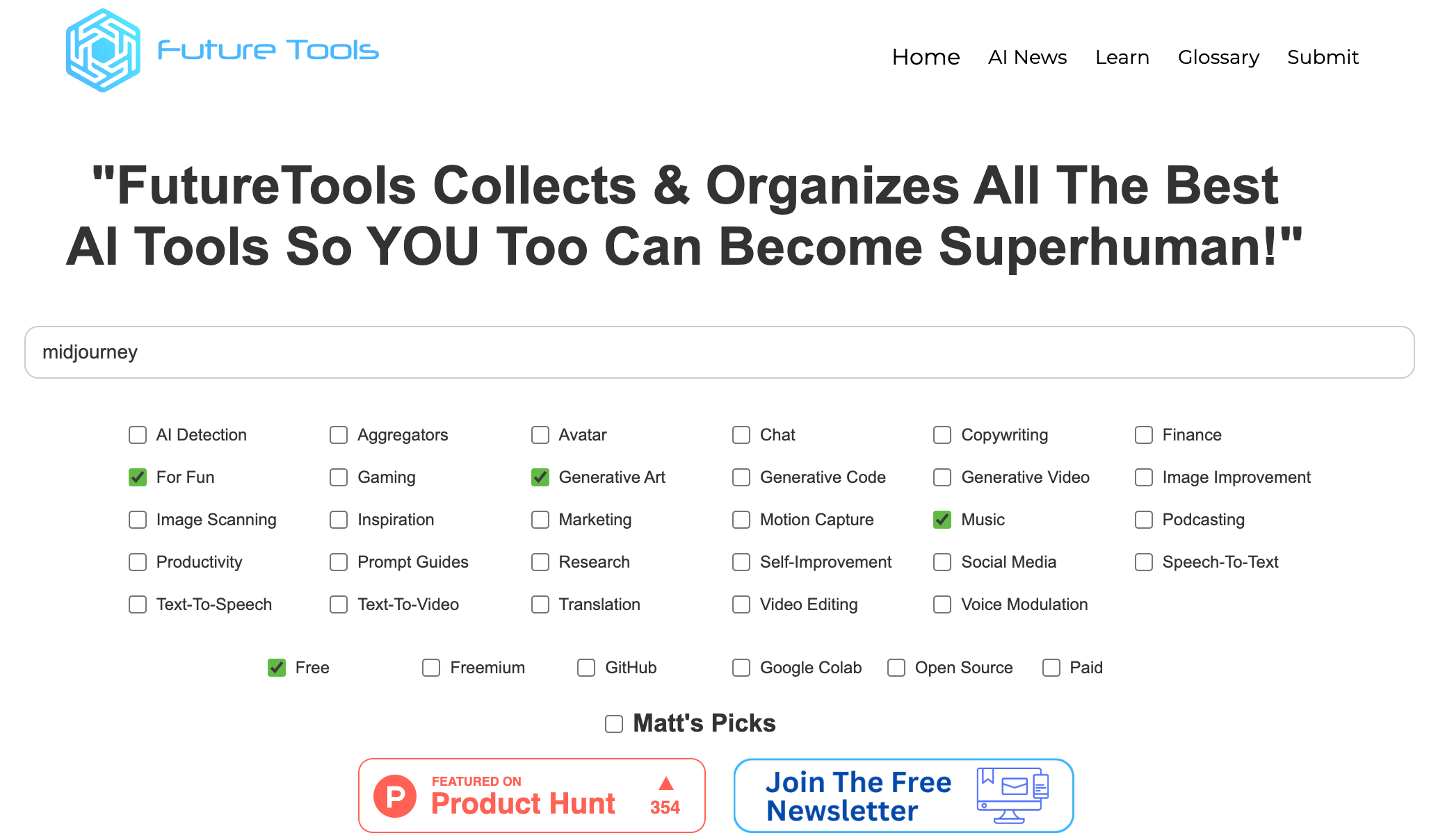 A screenshot of the FutureTools homepage.