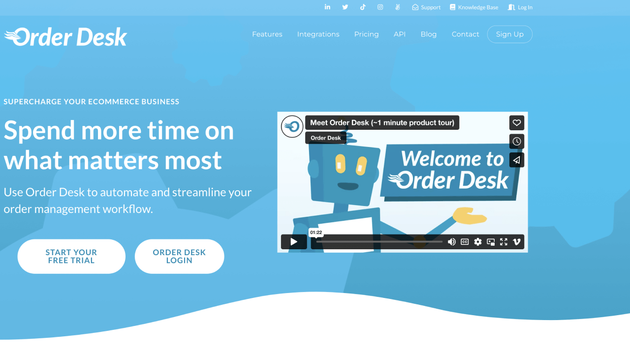 A screenshot of the OrderDesk homepage.
